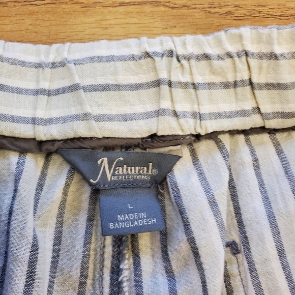 Natural Reflections Ivory Blue Stripe Linen Straight Leg Pants Size L - Picture 8 of 10